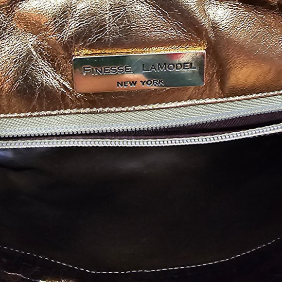 Finesse Lamodel Leather Braded Gold Silver Tones Handbag Purse - Picture 8 of 9